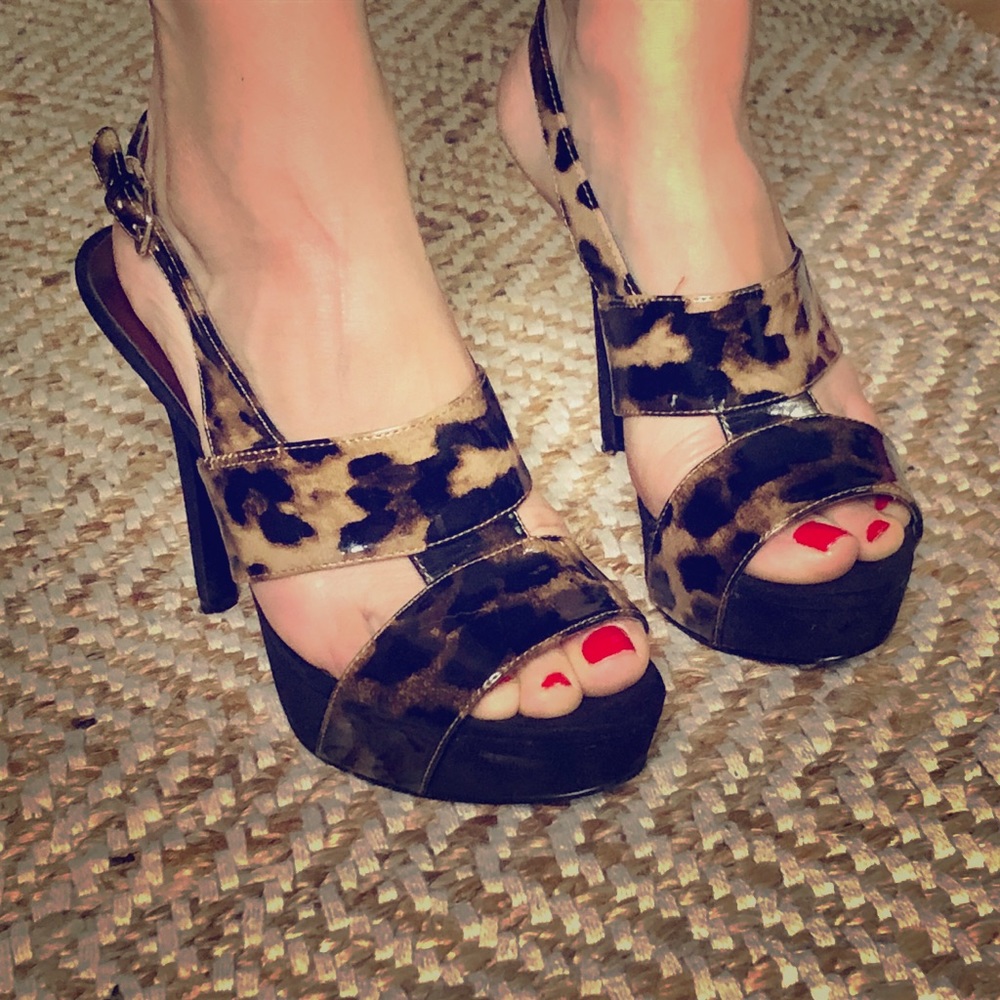 Nine West Leopard Print Black Heels